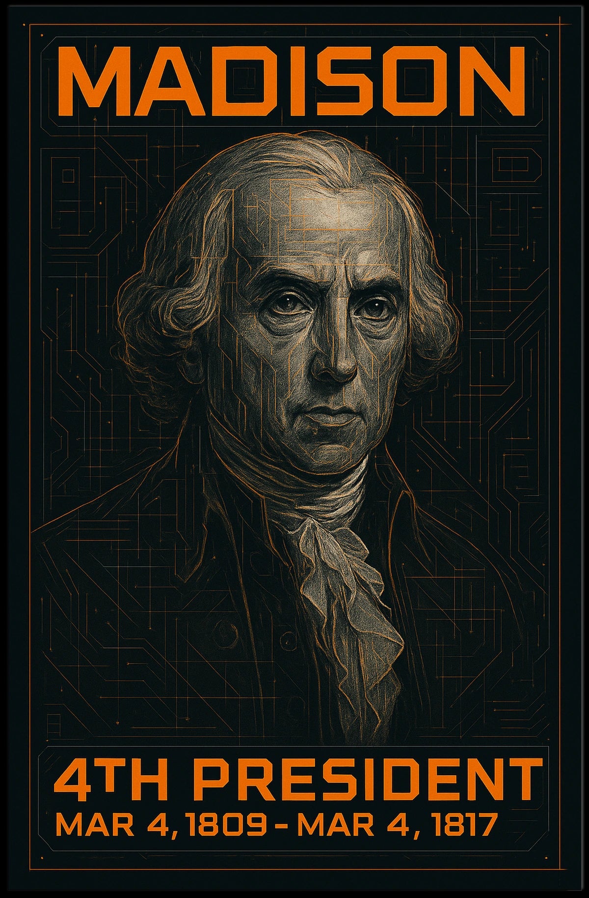 James Madison 4th President of the United States Techno Schematic Poster