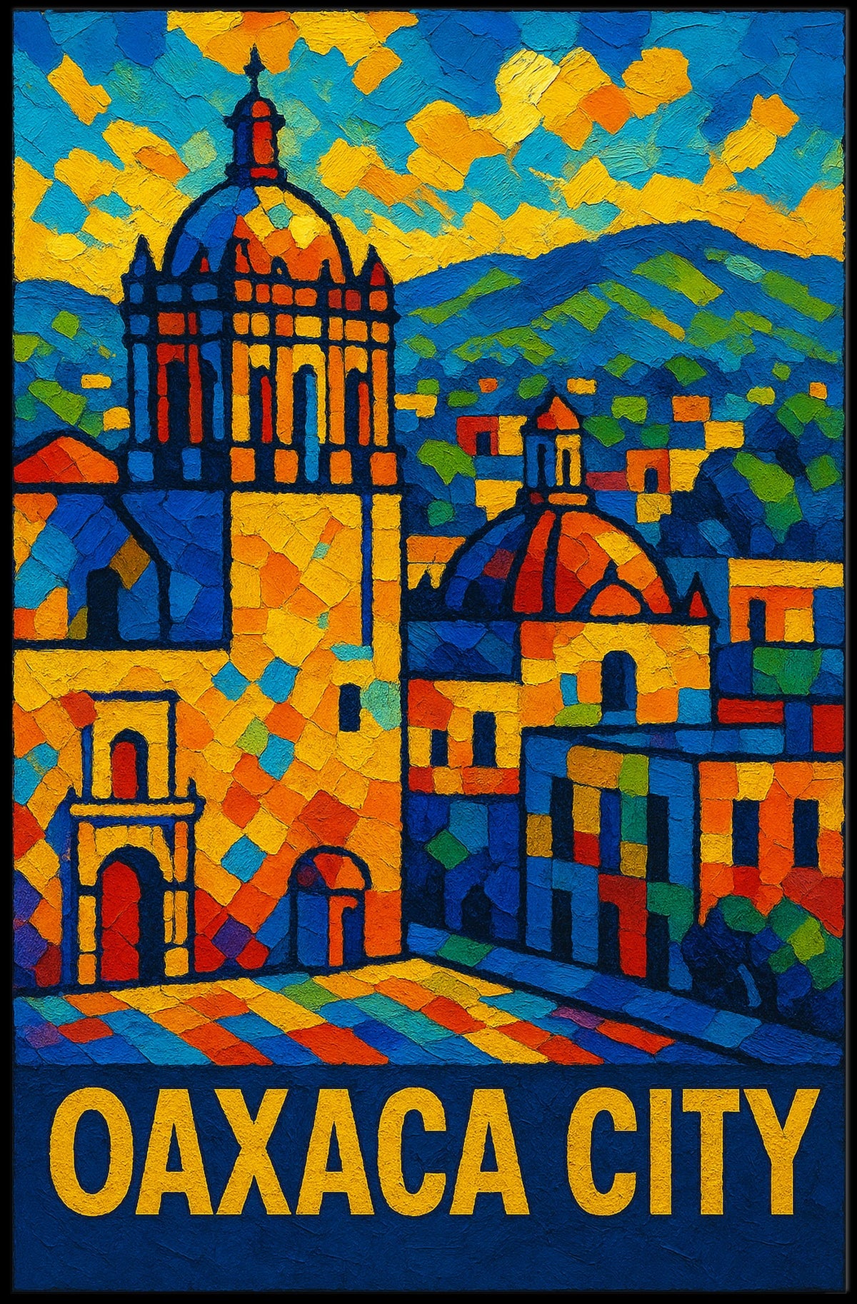 Oaxaca City Vibrant Mosaic Poster