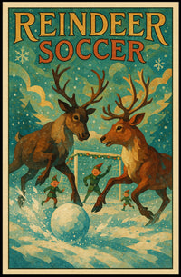 Reindeer Soccer: Whimsical Winter Fantasy Art Poster