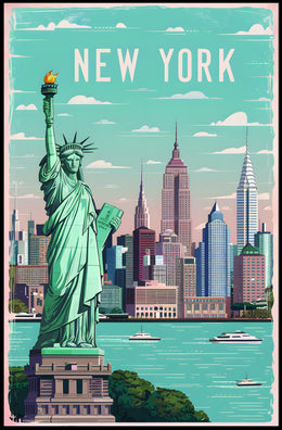 Iconic New York City Panorama Poster Vintage Wall Art