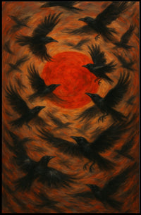 Crows and Fiery Sun Artistic Poster