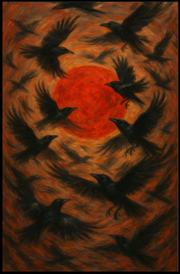 Crows and Fiery Sun Artistic Poster