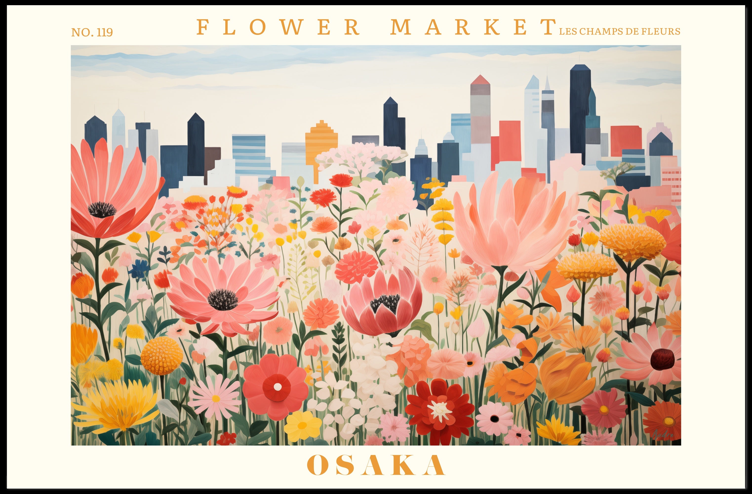 Vibrant Flower Market In Osaka Urban Or Cityscape Poster