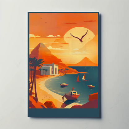 Coastal Egypt Boats And Temples Vintage Travel Poster