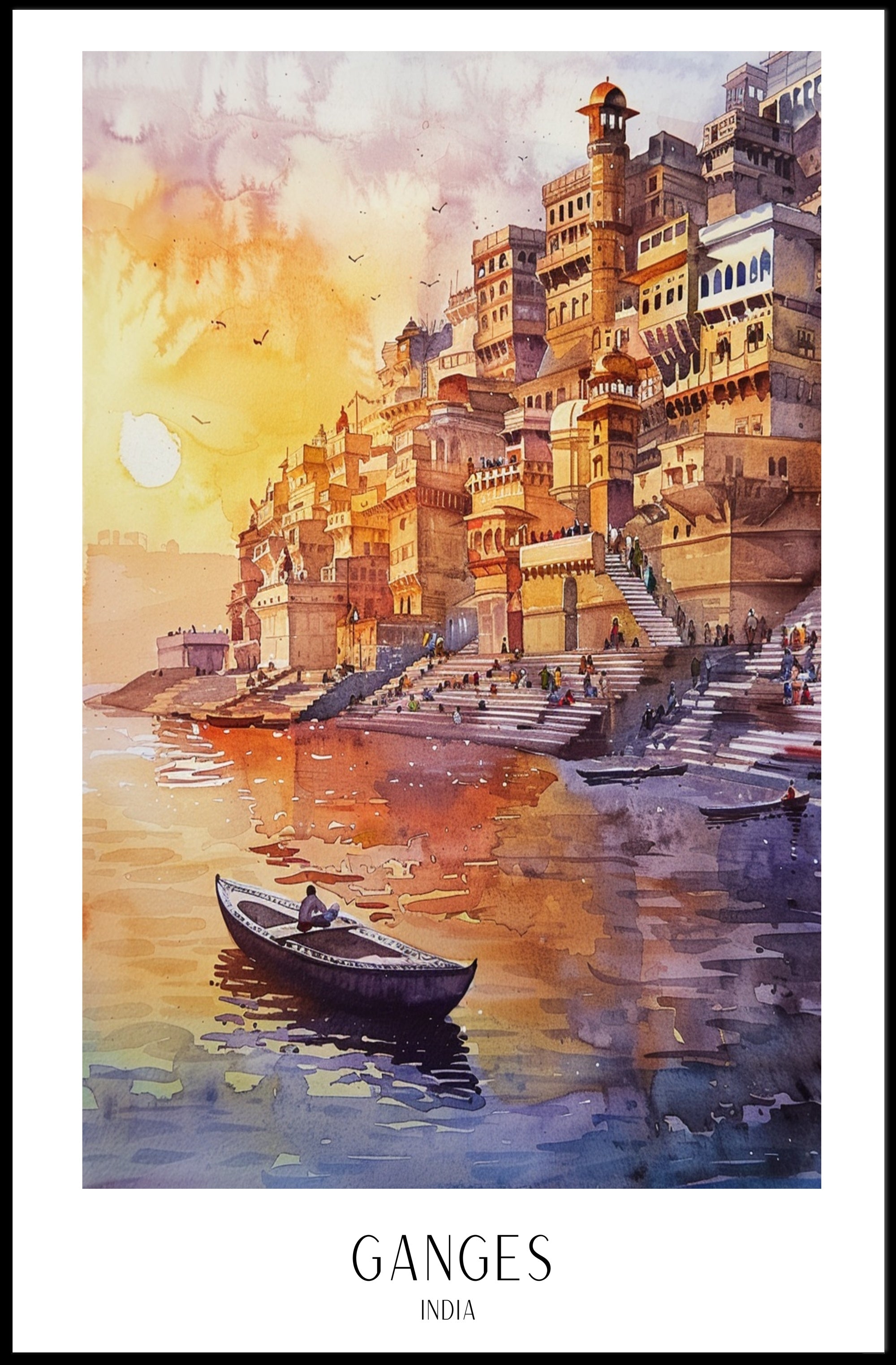 Ganges Sunrise in Varanasi Cultural Heritage Poster PosterGoat