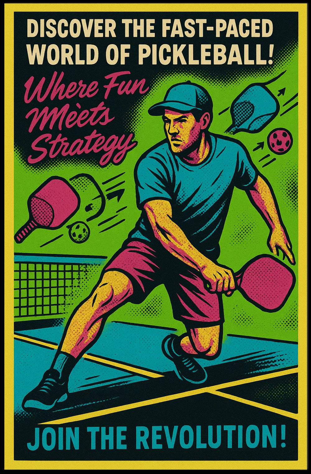 Pickleball Revolution: Vibrant Retro Sports Poster PosterGoat