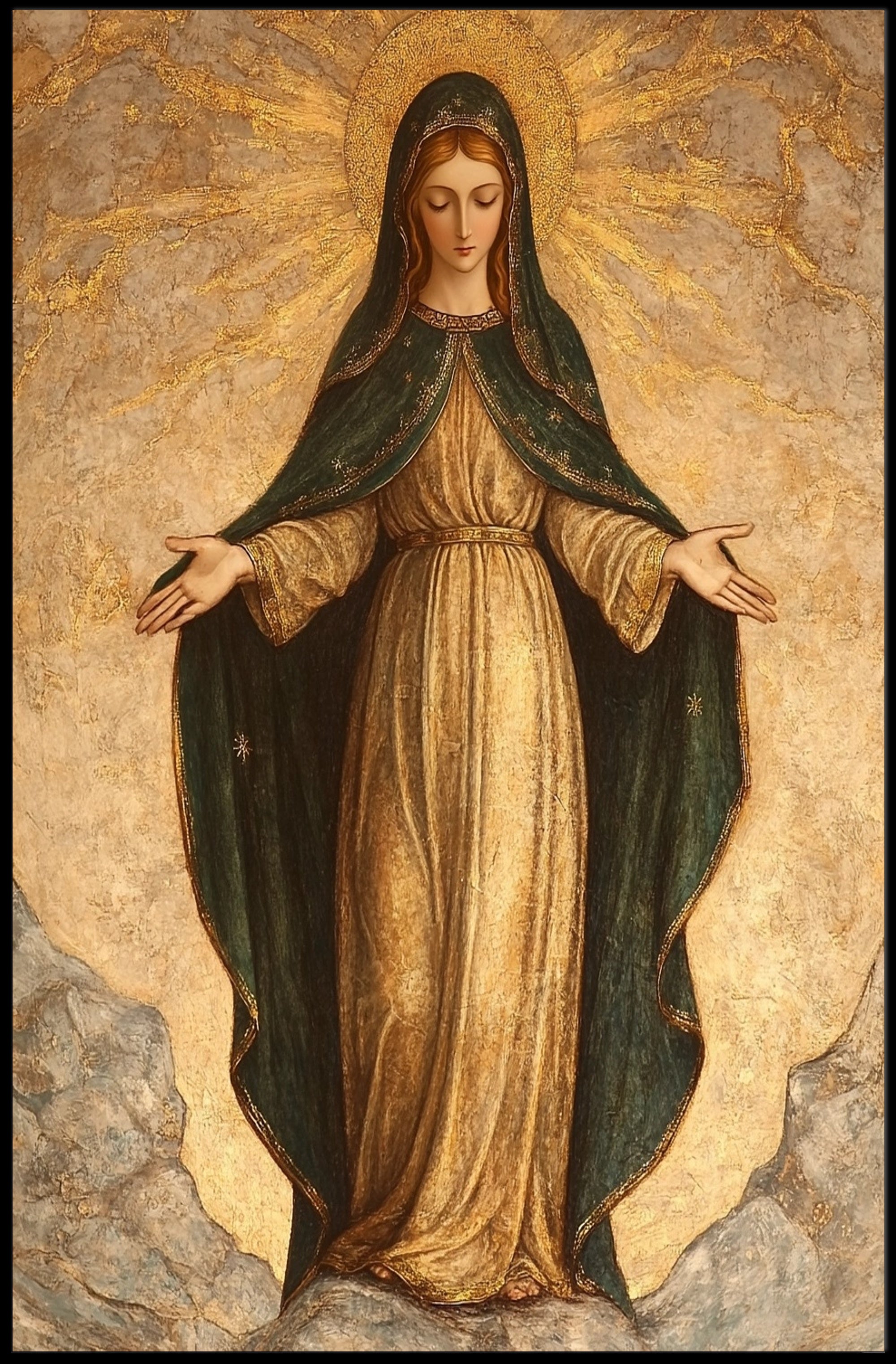 Religious Iconography Poster: Virgin Mary in Golden Aura