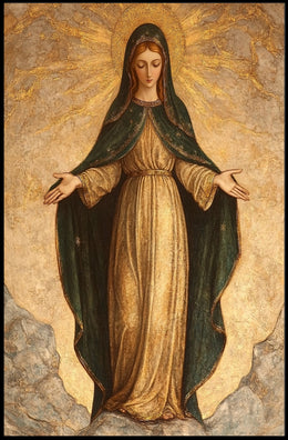Religious Iconography Poster: Virgin Mary in Golden Aura
