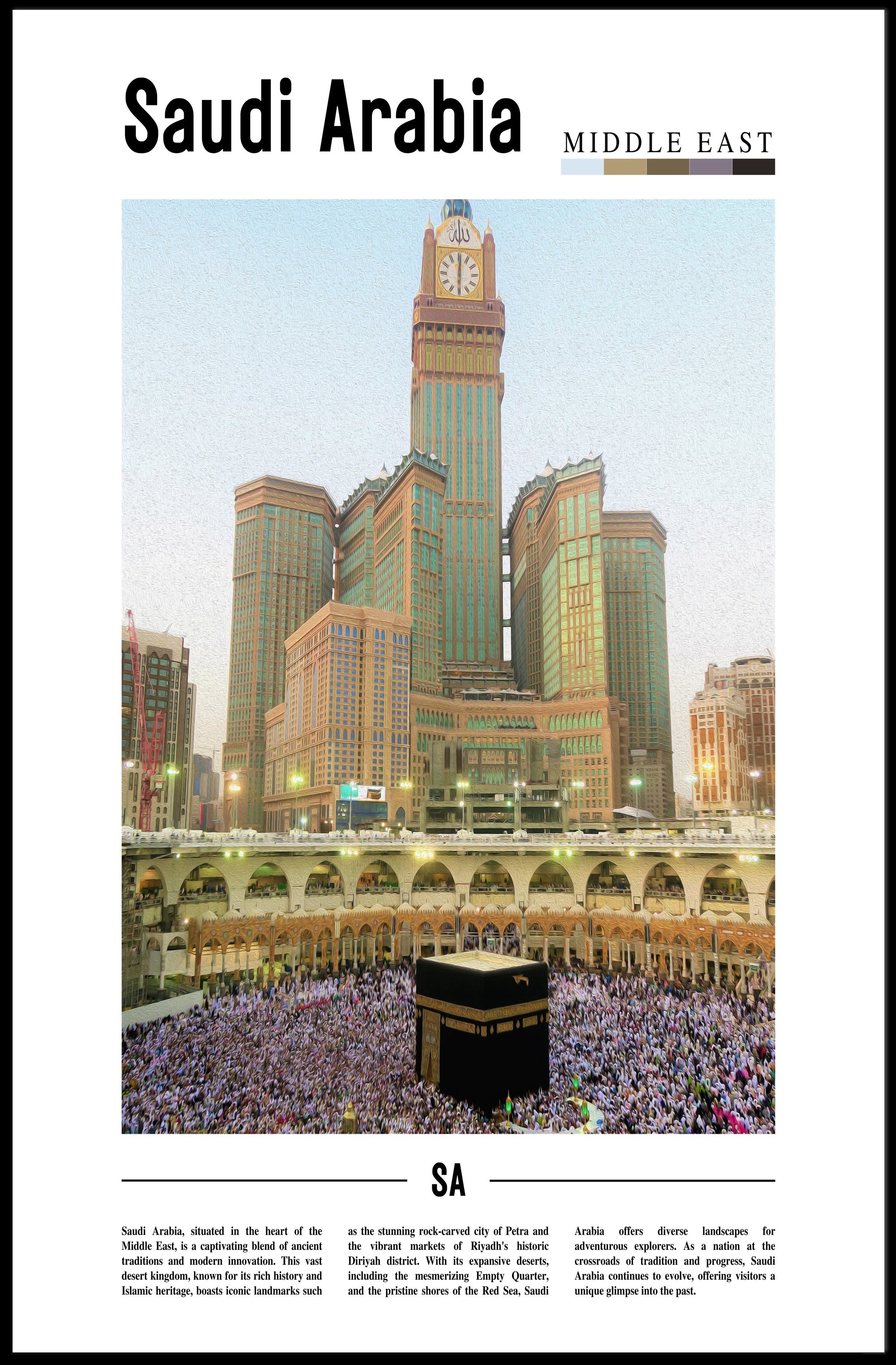 Saudi Arabia Tradition and Modernity Cultural or Heritage Poster PosterGoat