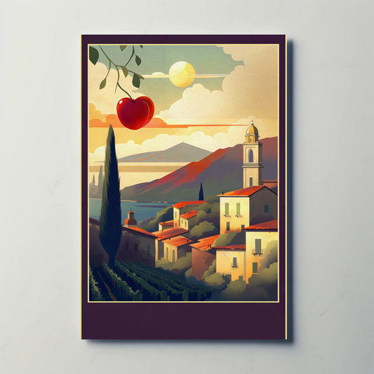 Romantic Italian Village Sunset View Travel Poster