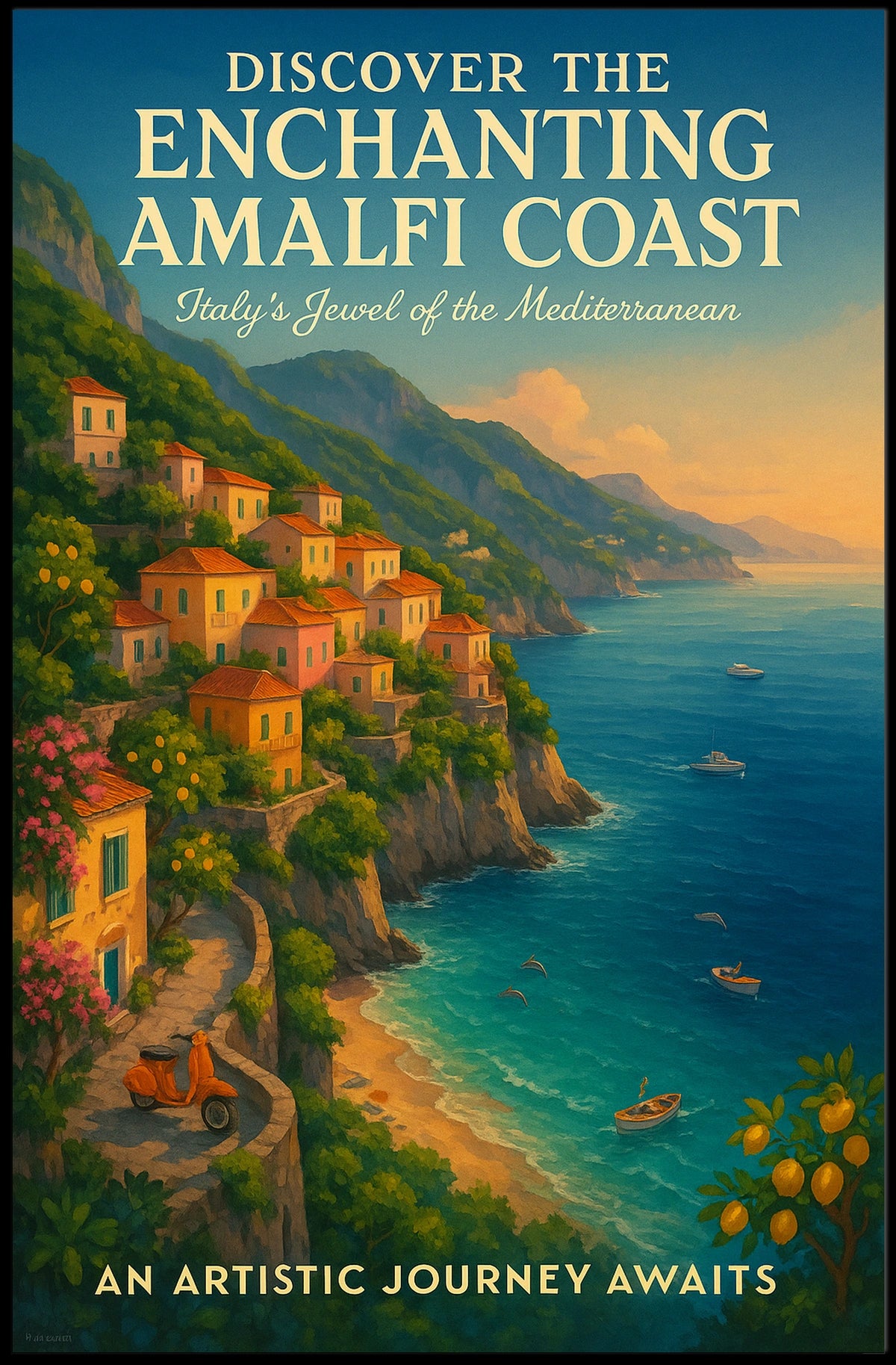 Amalfi Coast Vibrant Artistic Style Travel Poster