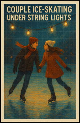 Couple Ice-Skating Under String Lights Poster