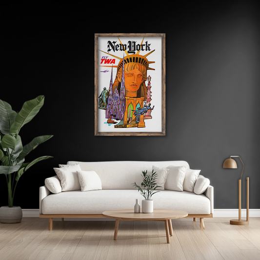 1960s “New York - Fly TWA” Vintage Style Air Travel Poster