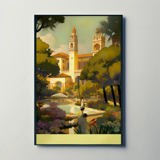 Mediterranean Palace Garden Leisure Scene Travel Poster