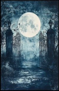 Mysterious Moonlit Gate Scene Artistic Poster