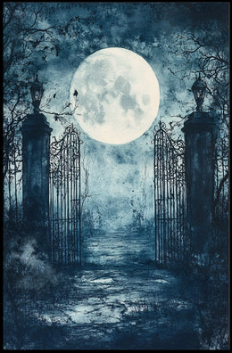 Mysterious Moonlit Gate Scene Artistic Poster