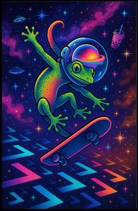 Cosmic Skateboarding Gecko Poster