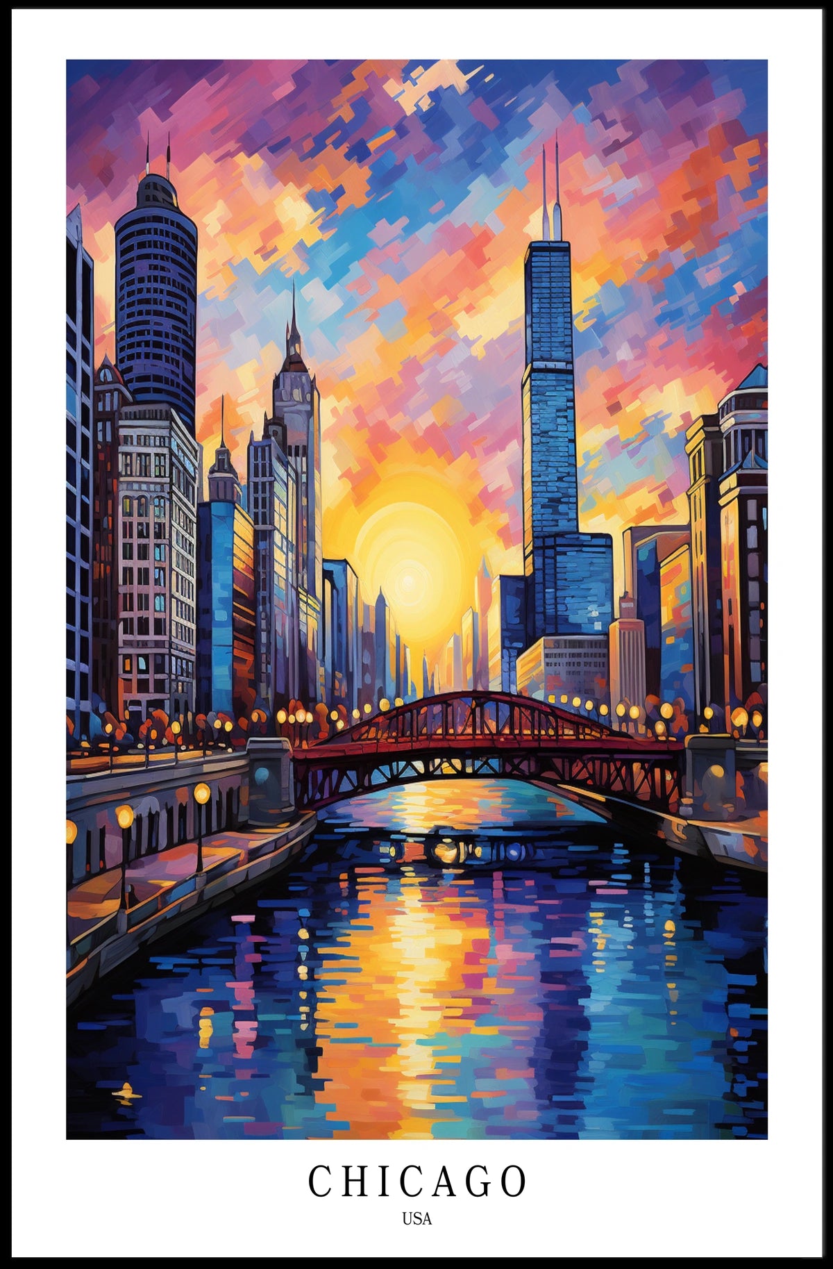 Chicago Skyline At Sunset Poster