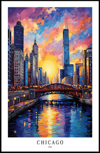 Chicago Skyline At Sunset Poster