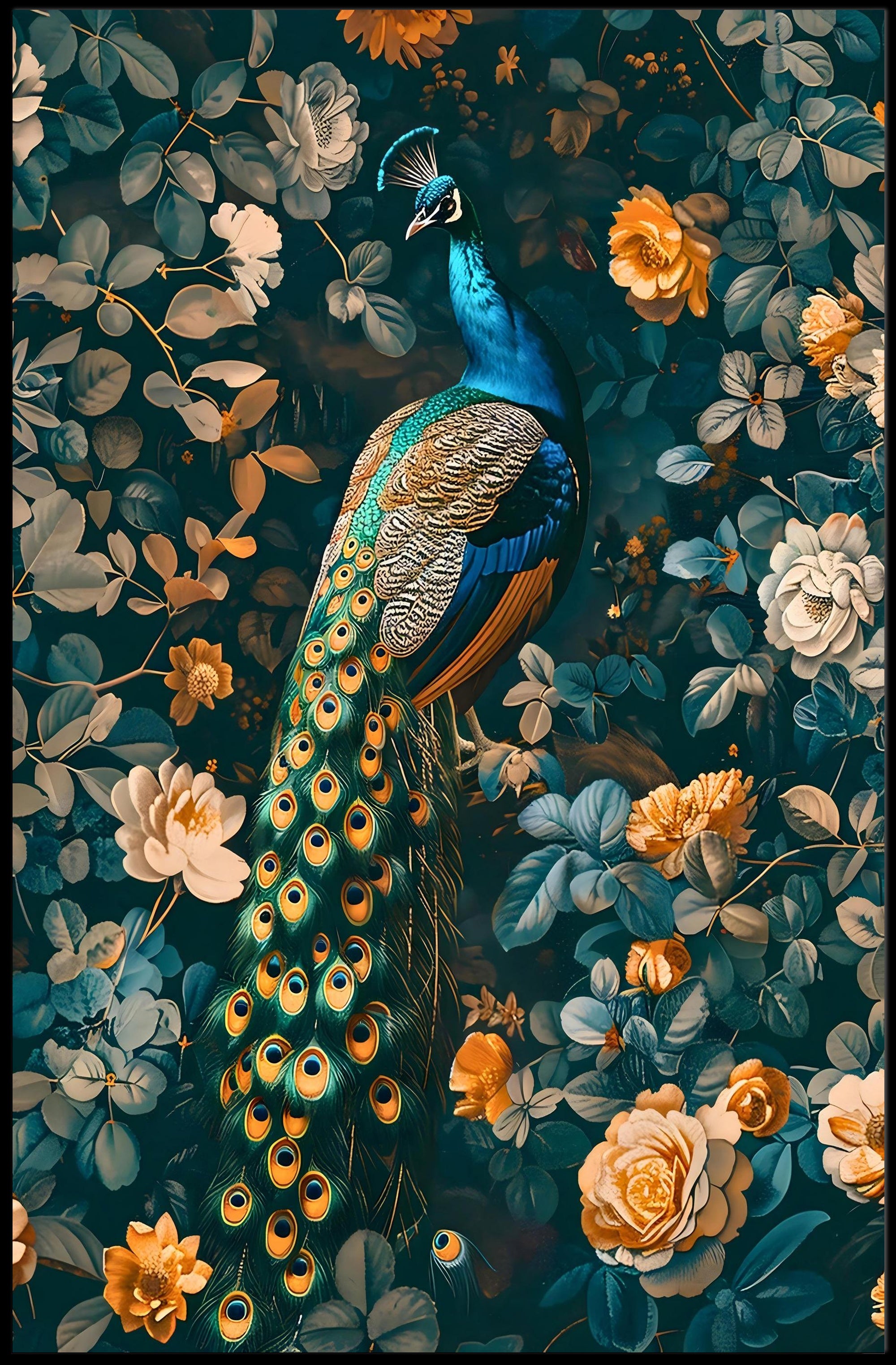Majestic Peacock Floral Paradise Wall Art