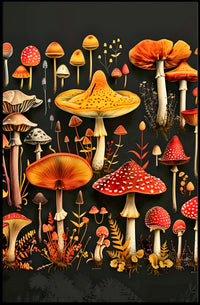 Mushroom Species Chart: Vibrant Fungi Educational or Infographic Poster