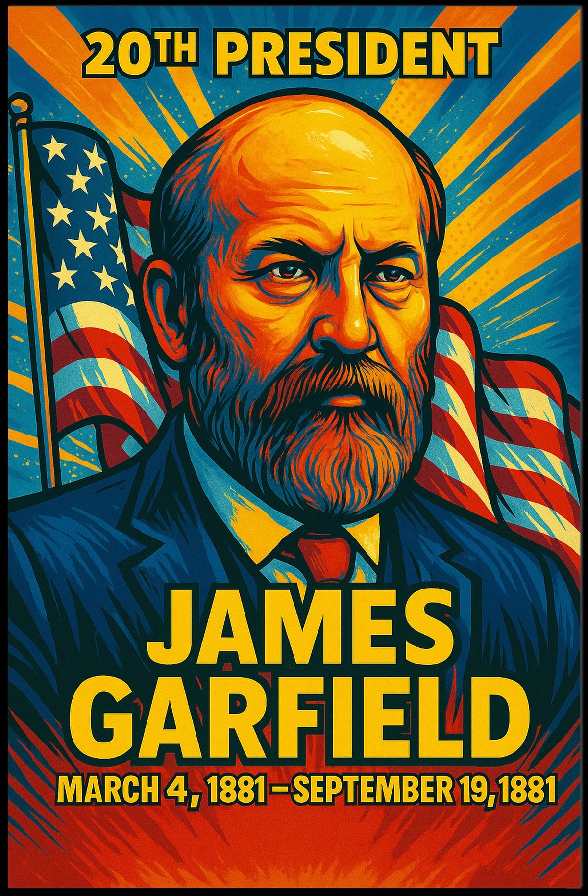 James A. Garfield 20th President of the United States Colorful Comic Book Style Poster