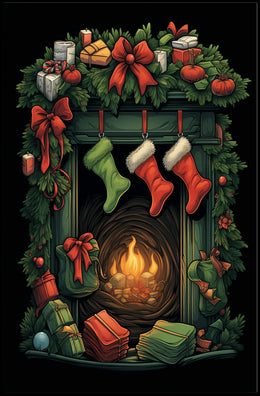 Festive Fireplace Holiday Scene Poster