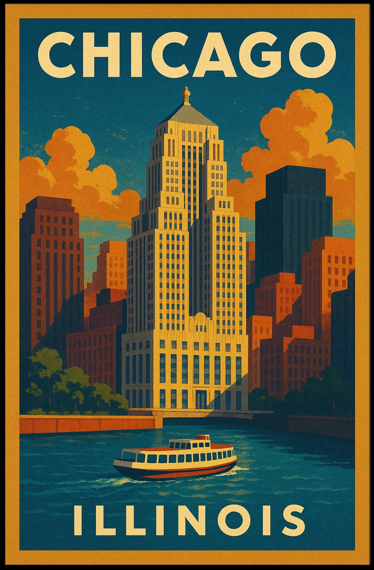 Chicago Skyline Art Deco Poster