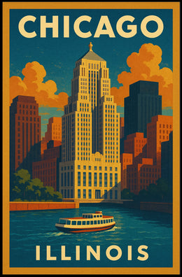Chicago Skyline Art Deco Poster
