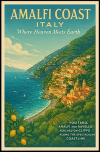 Amalfi Coast Travel Vintage Style Poster