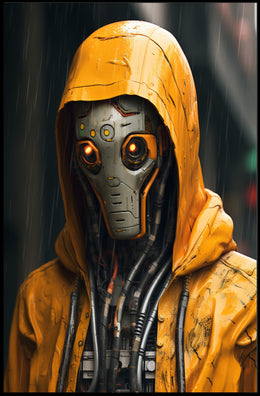 Cybernetic Sentinel In The Rain Poster PosterGoat