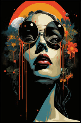 Stylized Portrait with Abstract Floral Elements Artistic Poster