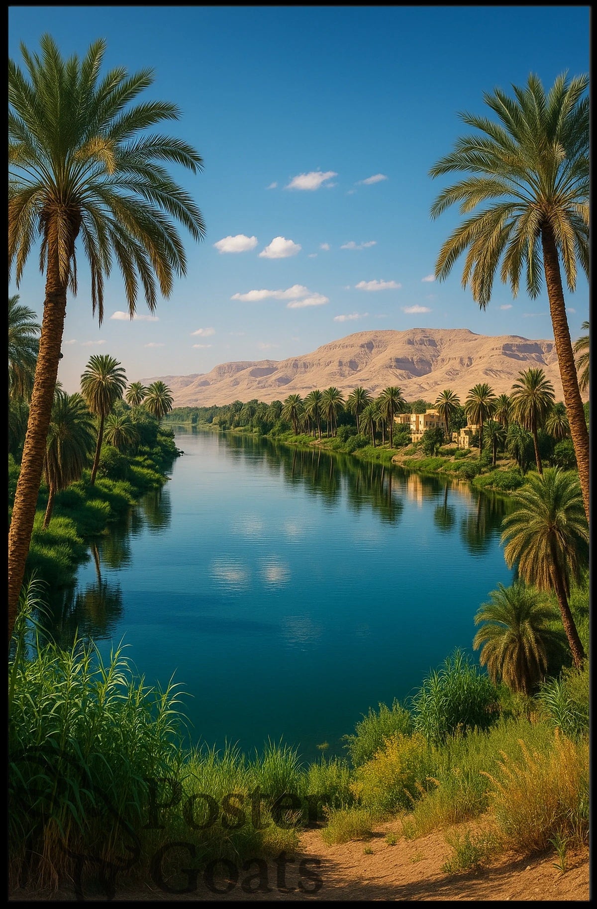Tranquil River Scene: Photorealistic Cultural or Heritage Poster