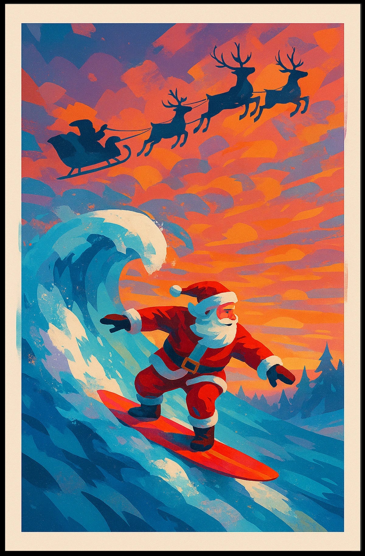 Santa Surfing Christmas Poster: Beach Meets Holiday Cheer