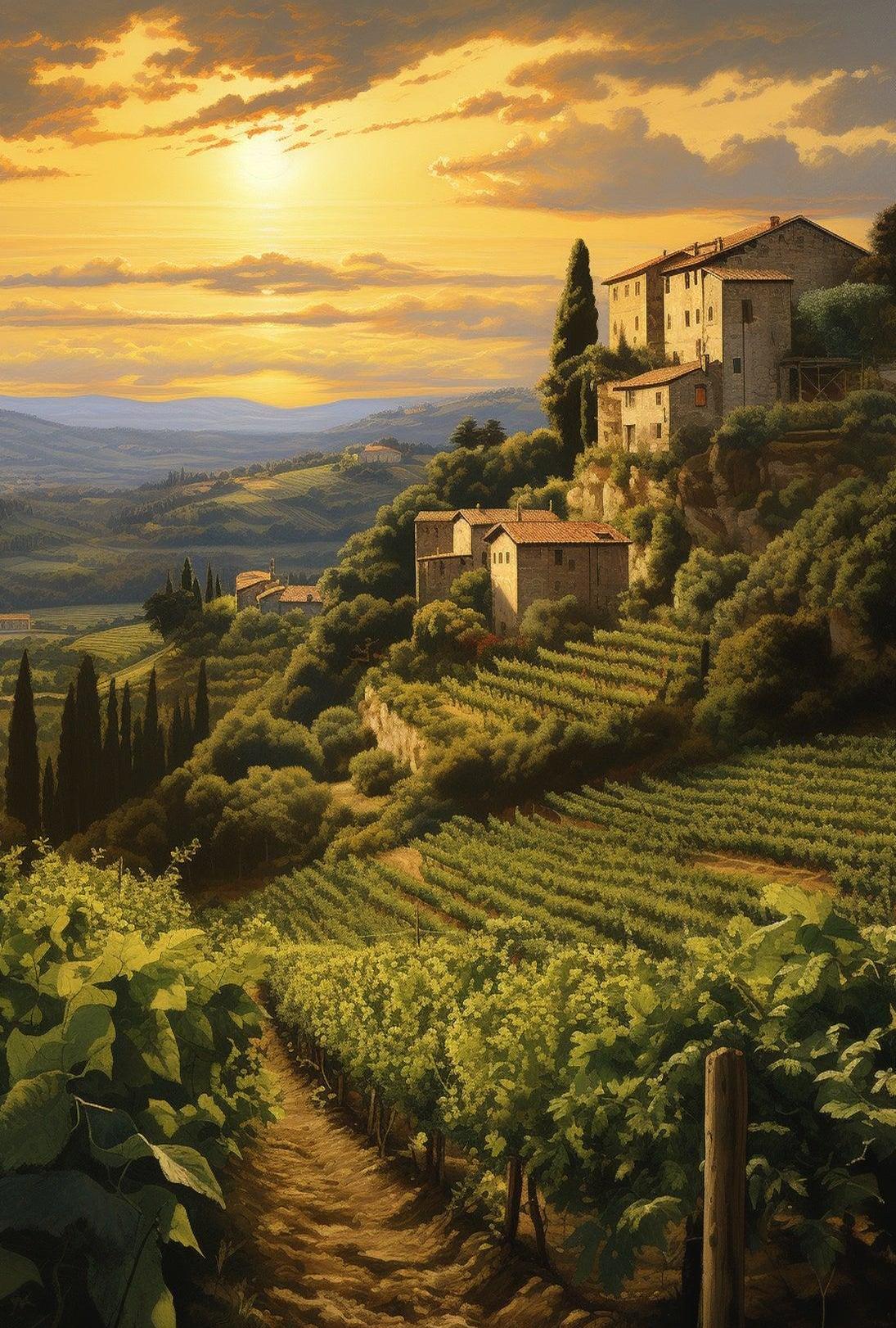 Italian Countryside Vineyard Landscape Travel Poster