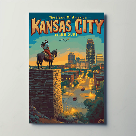 Kansas City The Heart of America Overlook Vintage Travel Poster
