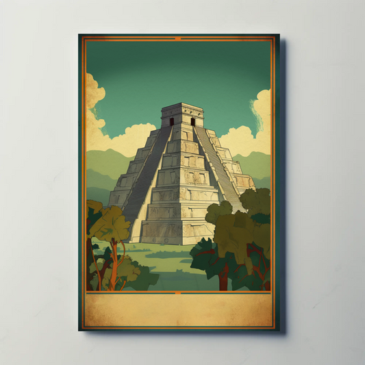Chichen Itza Ancient Wonder Mexico Vintage Travel Poster