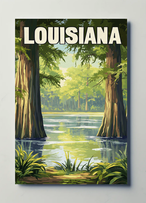 Louisiana - Bayou and Swamp Landscape Vintage Travel Poster