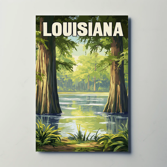 Louisiana - Bayou and Swamp Landscape Vintage Travel Poster