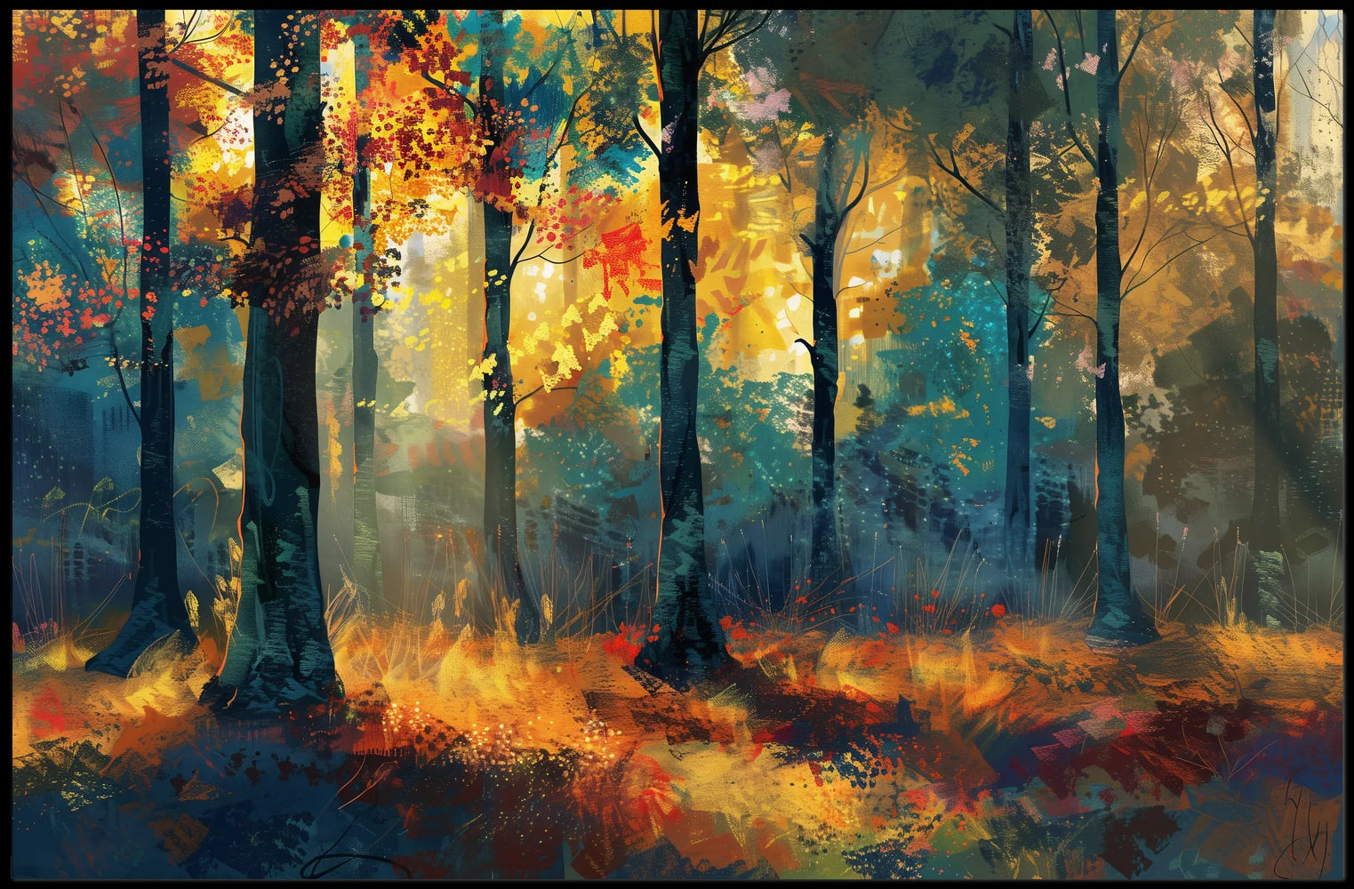 Autumn Forest Impressionistic Art Poster: Tranquil Beauty