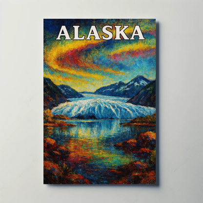 Alaska Glacier Sunset Mountain View Travel Poster