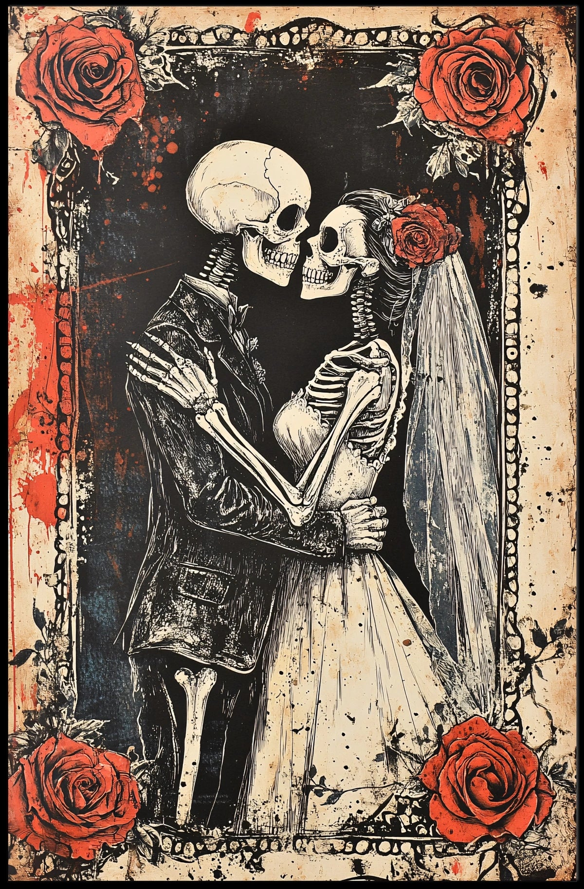 Eternal Love Skeletons Day of the Dead Cultural Poster