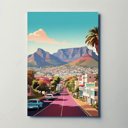 Cape Town Table Mountain Urban Street View Travel Poster