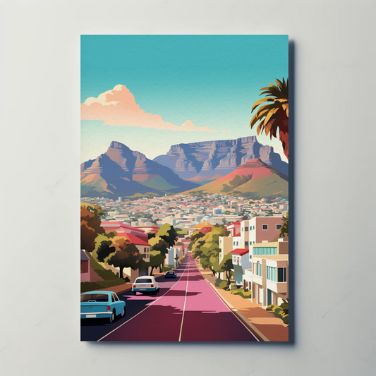 Cape Town Table Mountain Urban Street View Travel Poster