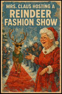 Mrs. Claus Reindeer Fashion Show Vintage Artistic Poster