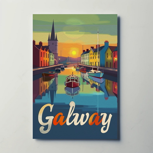 Sunset Reflections Galway Ireland Travel Poster
