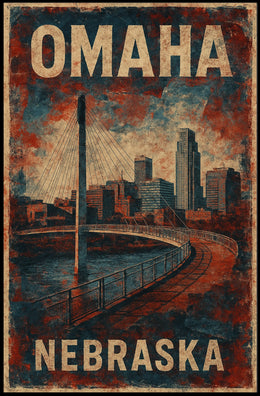 Omaha Cityscape Vintage Souvenir Poster