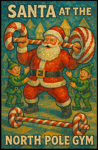 Santa Claus Lifting Candy Cane Barbell Poster