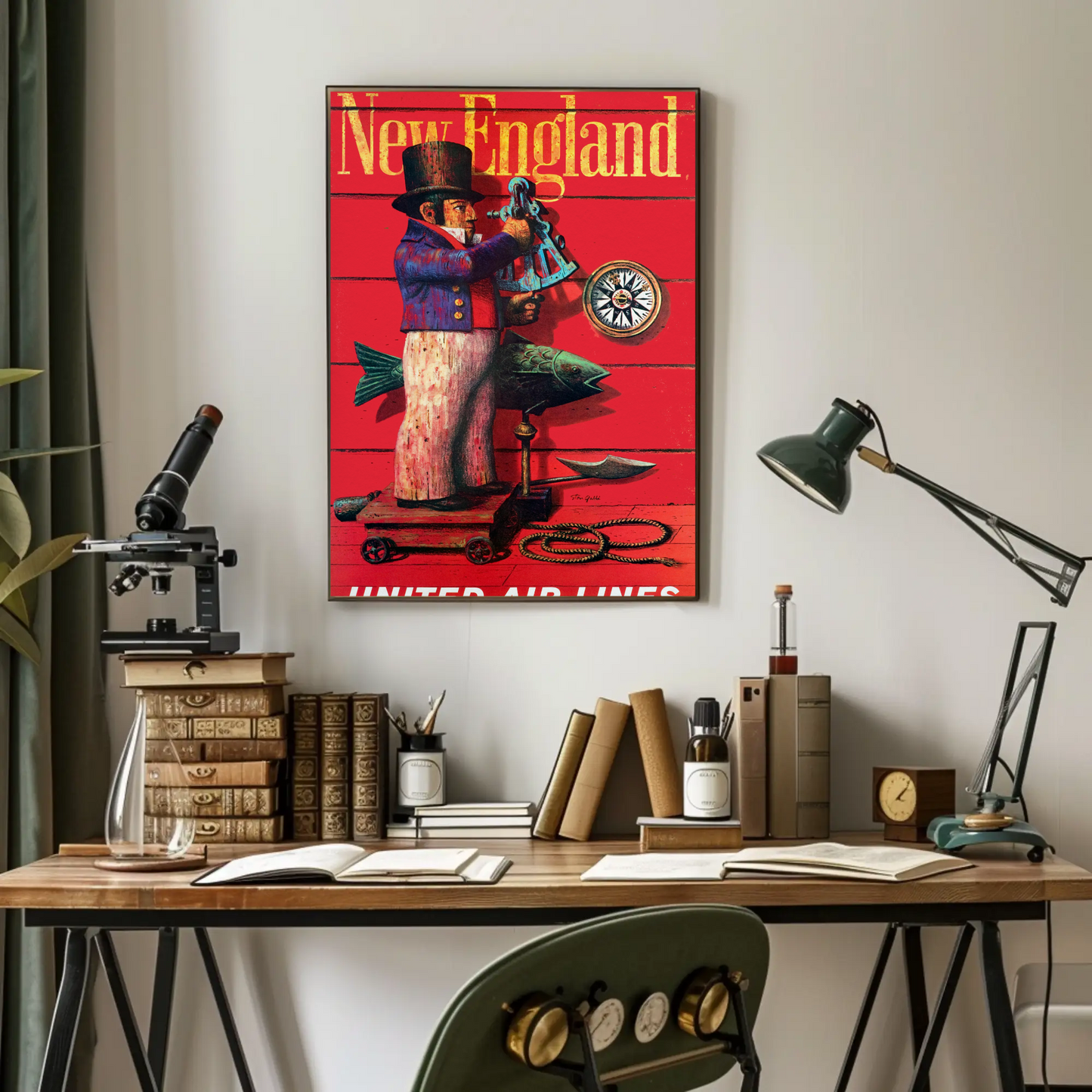 Vintage New England Travel Poster by United Air Lines