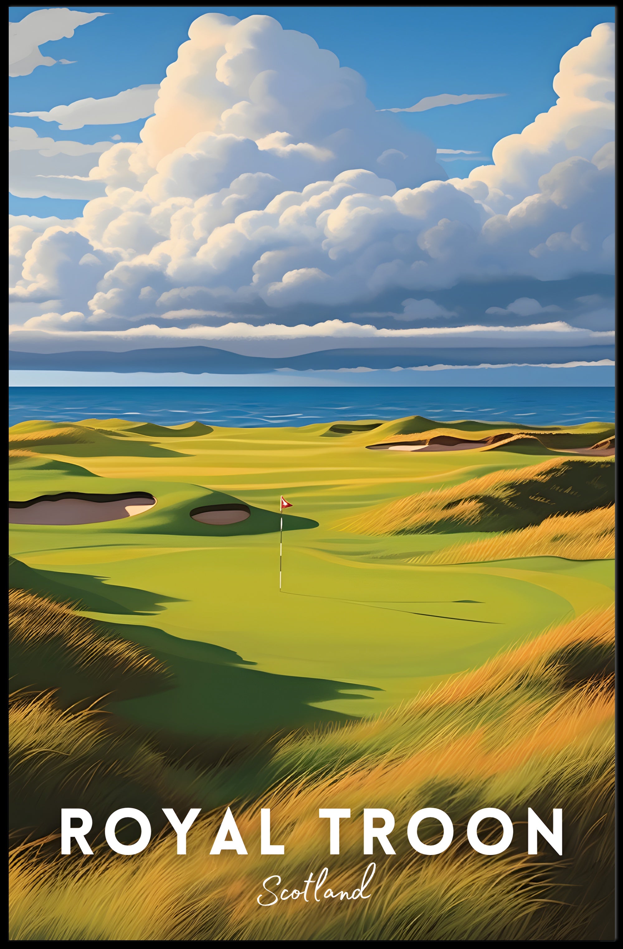 Scottish Coastal Golf Course Scene Sports Poster